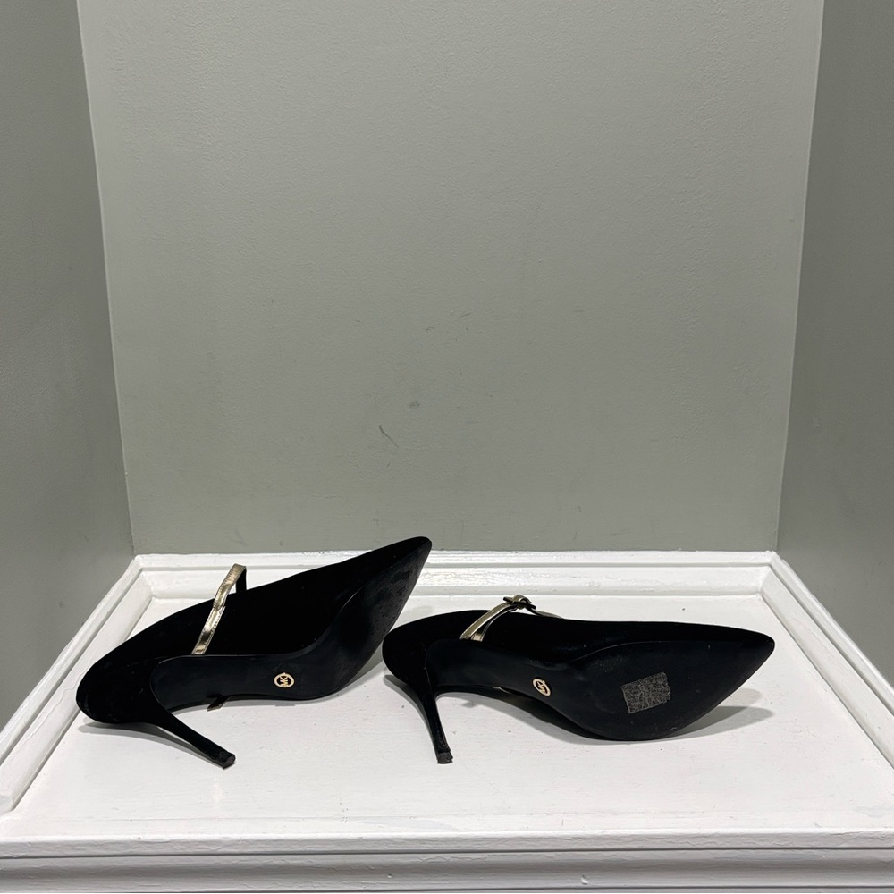 Michael Kors Black Suede Mule Heels with Gold Straps-size 11 - Picture 8 of 9